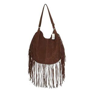 Brown Faux Suede Hobo Boho Fringe Large Bag Adjustable straps